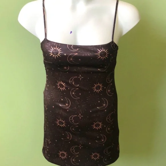 Urban Outfitters Ladies Black Celestial Sun Moon Stars Pullover Mini Dress S-p - Picture 1 of 16